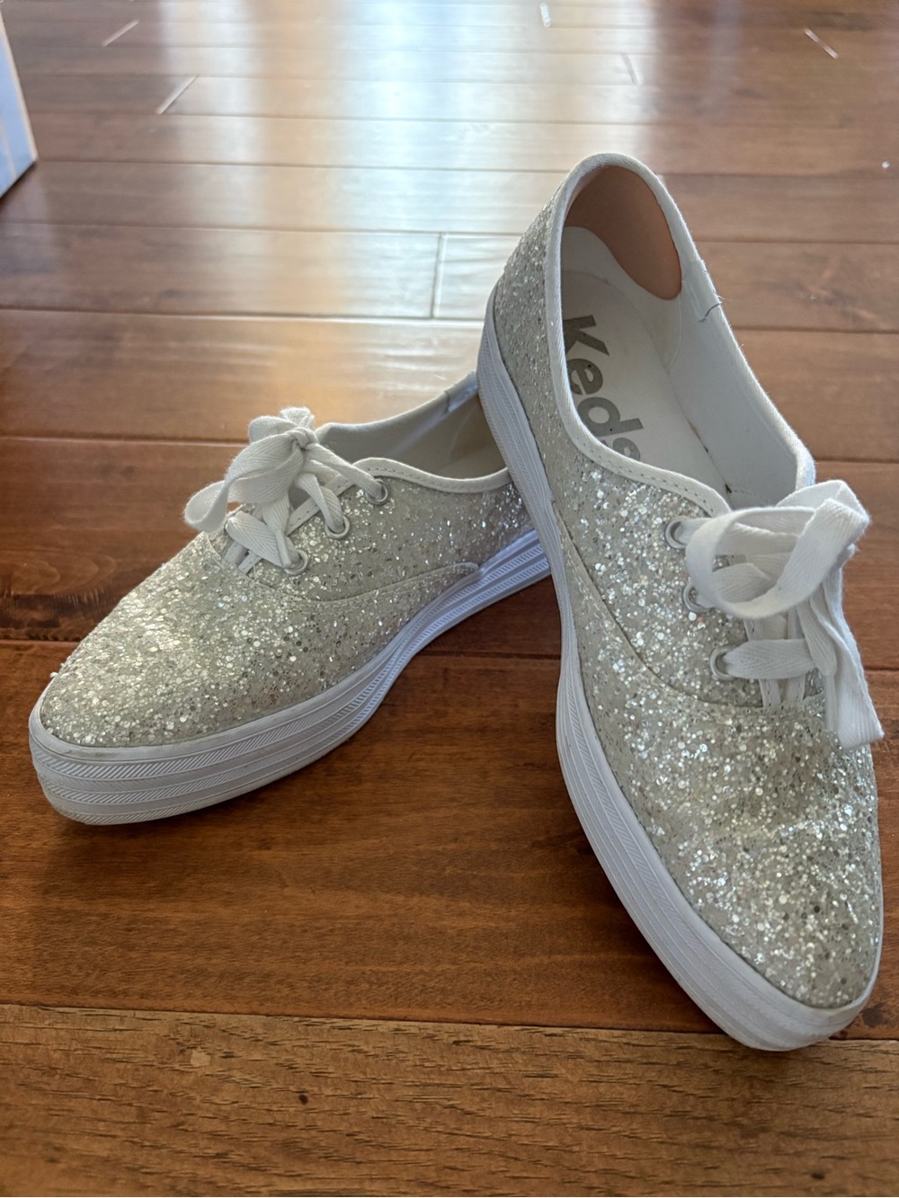 White Sparkle Keds Triple Decker Bridal